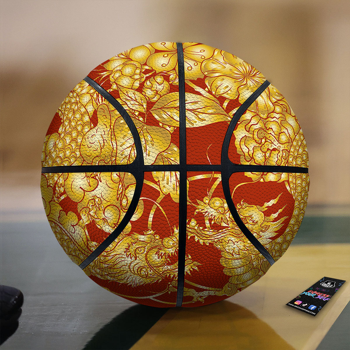 Japanese Dragon Orange Print Basketball