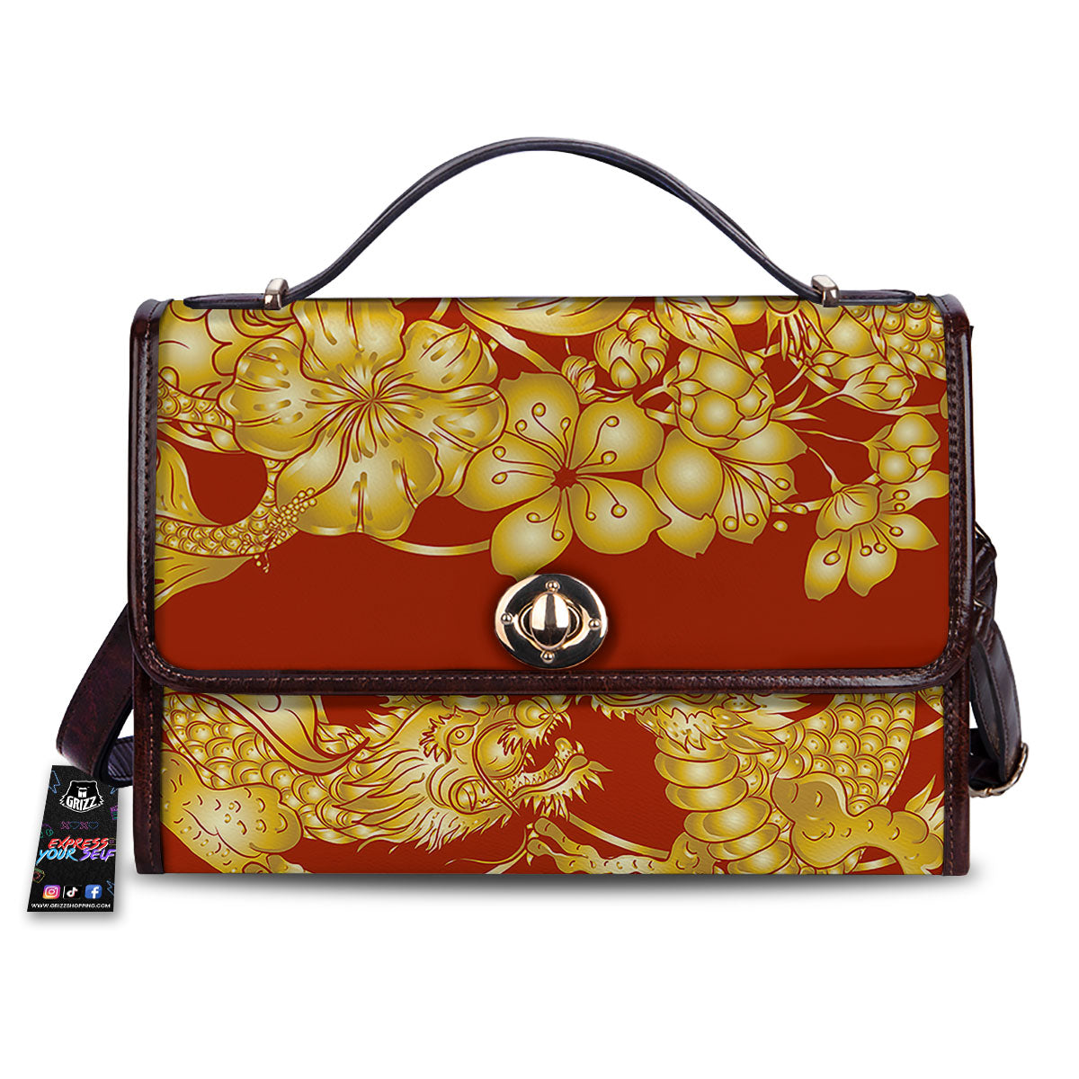 Japanese Dragon Orange Print Women's Satchel Bag
