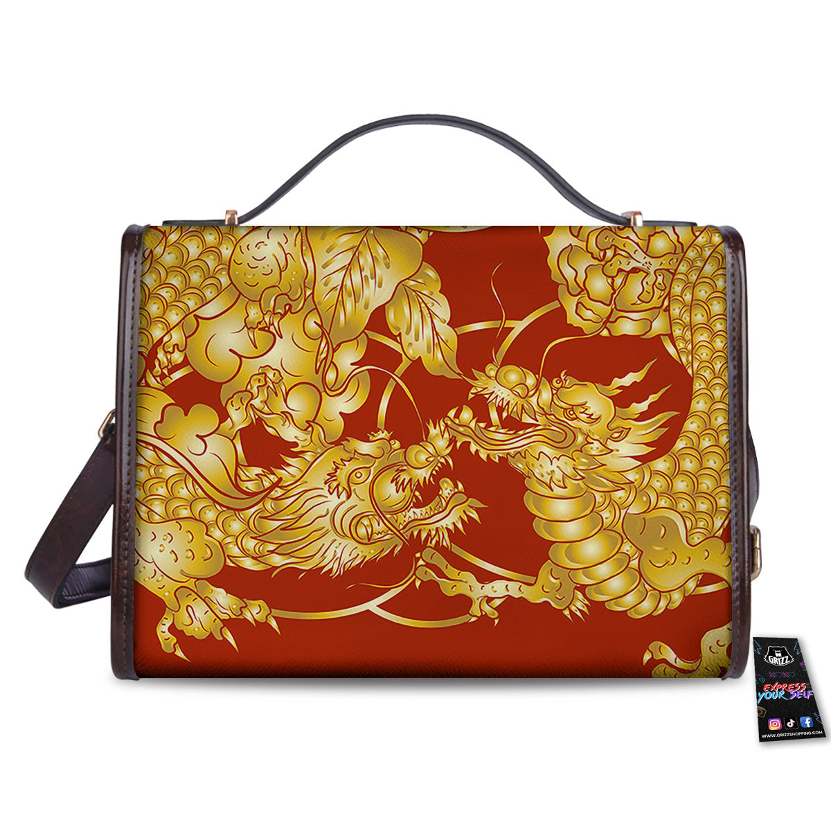 Japanese Dragon Orange Print Women's Satchel Bag