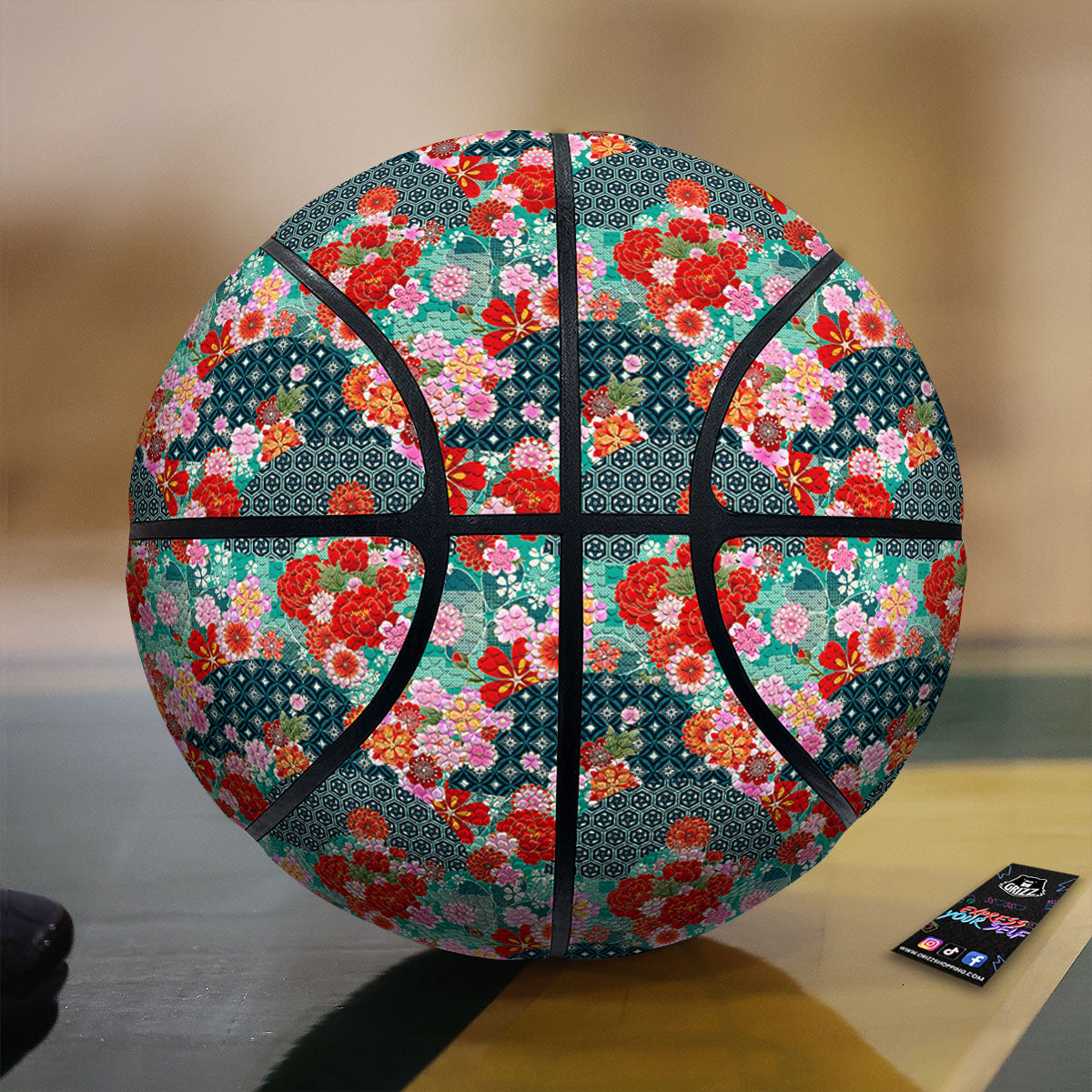 Japanese Flower Colorful Print Pattern Colorful Basketball