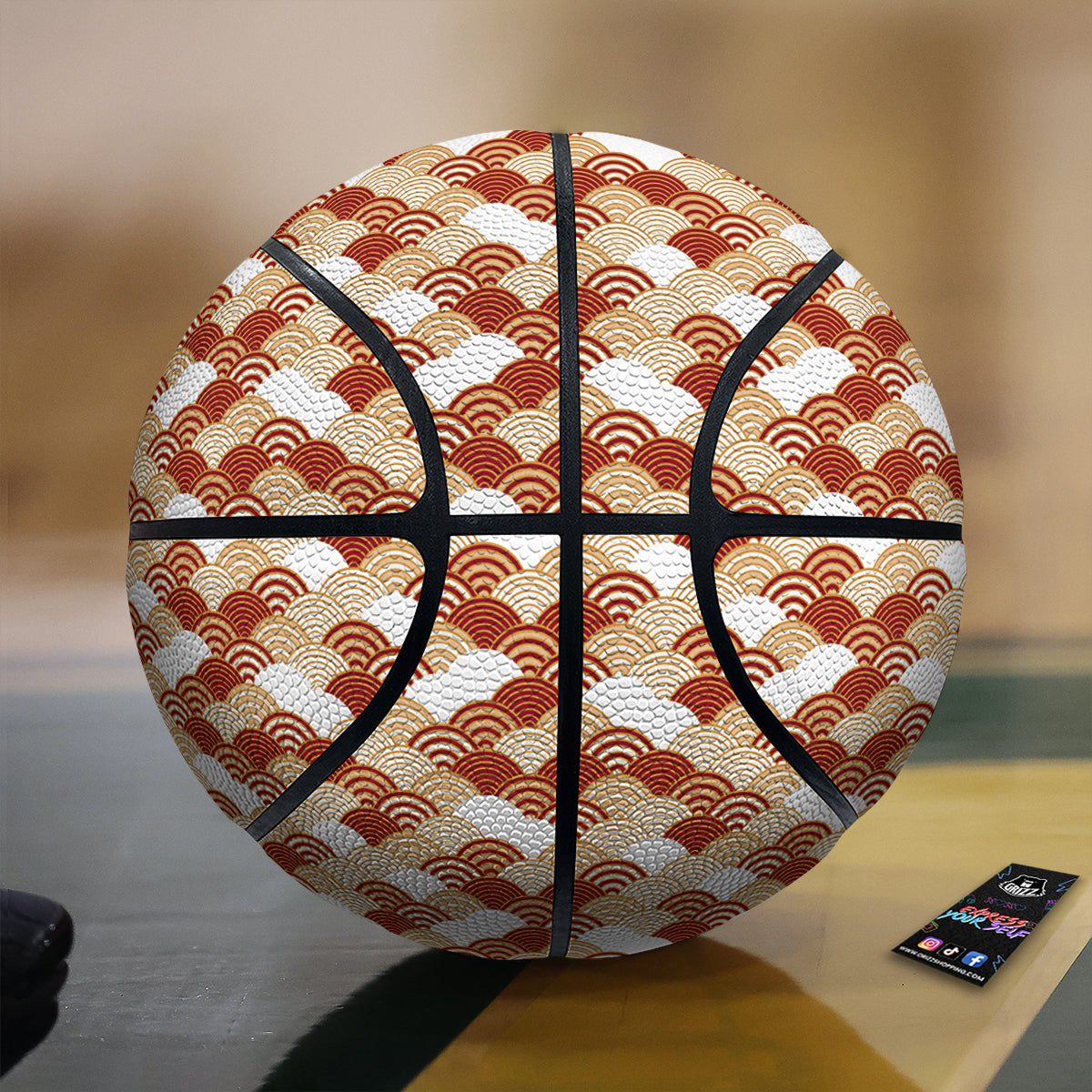 Japanese Red And Beige Print Pattern Basketball