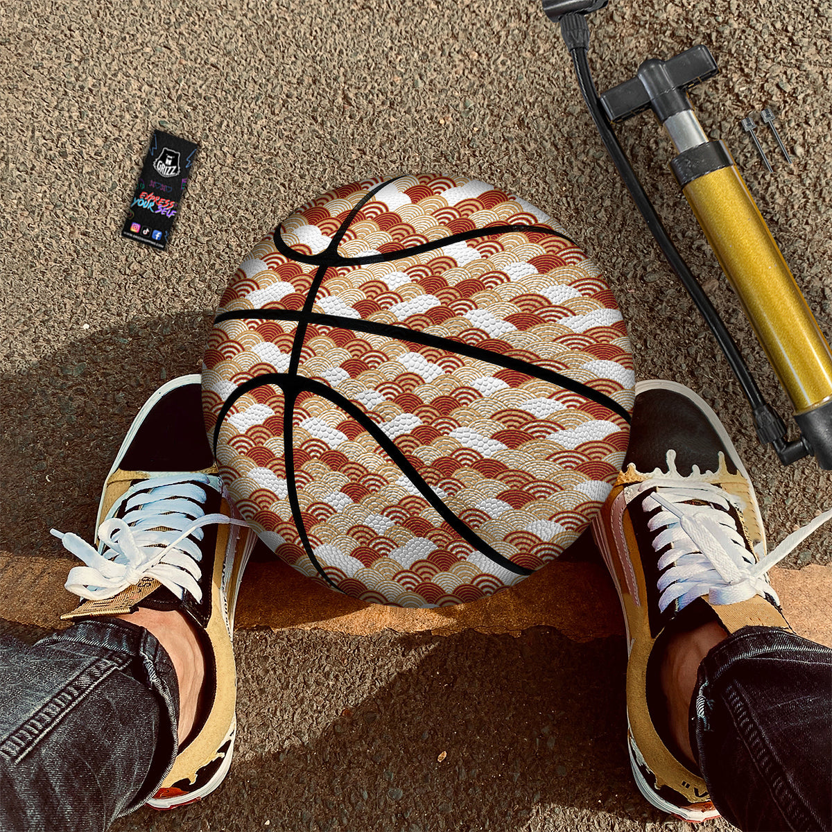 Japanese Red And Beige Print Pattern Basketball