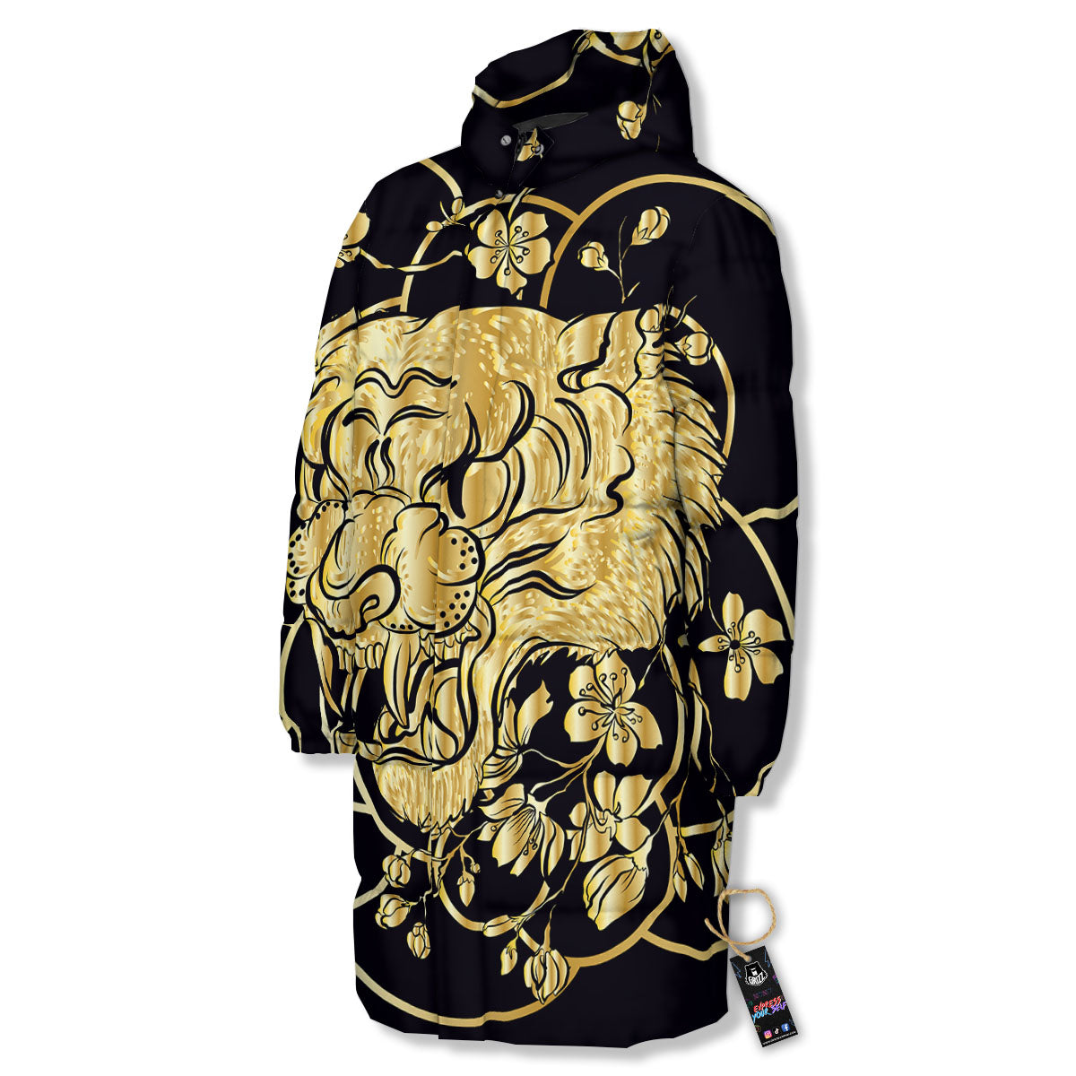 Japanese Tiger Gold And Black Print Long Down Jacket