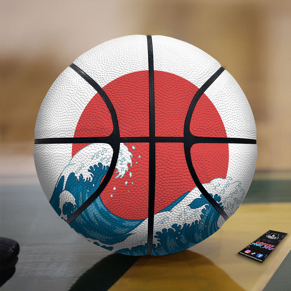 Japanese Wave And Vitage Sea Print Basketball