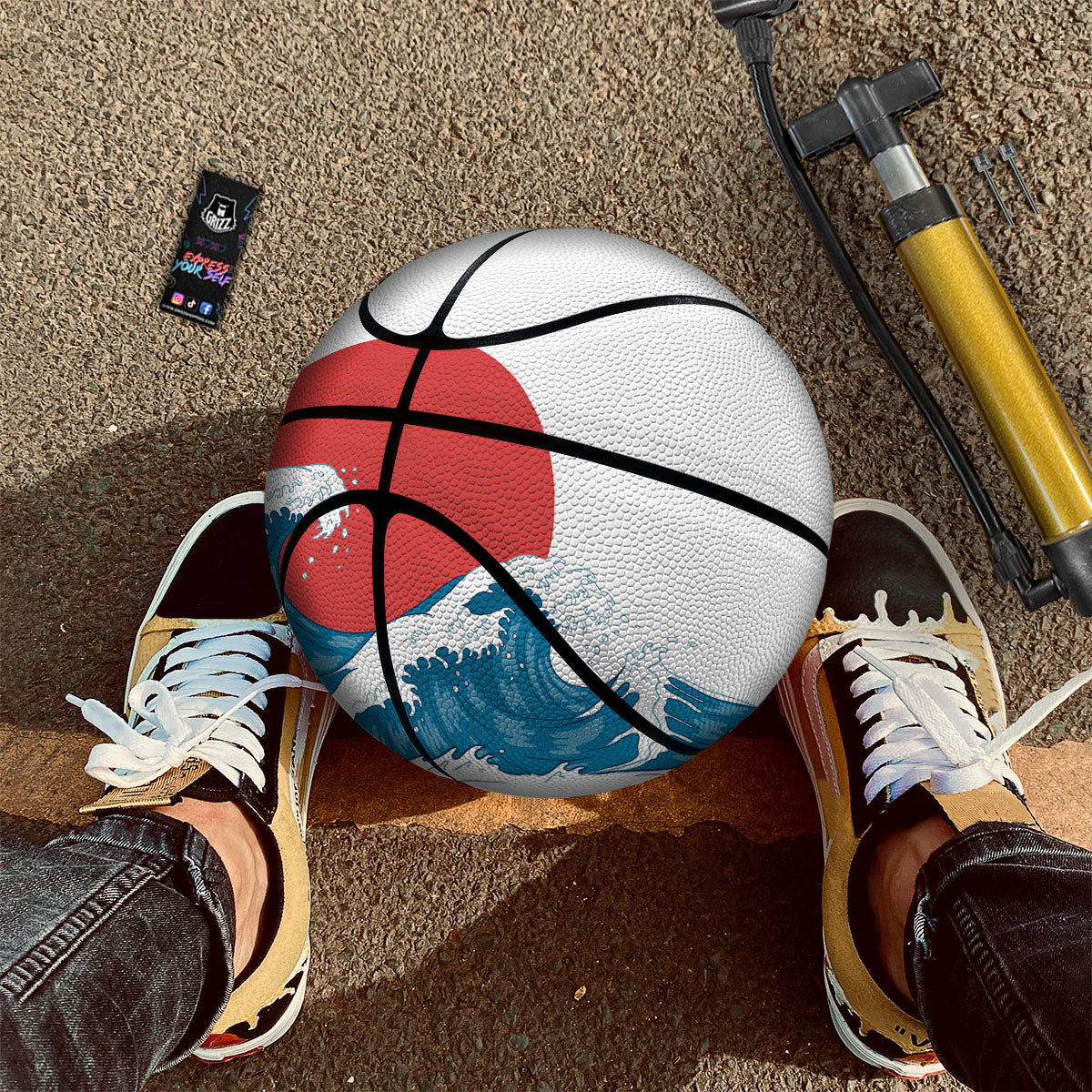 Japanese Wave And Vitage Sea Print Basketball