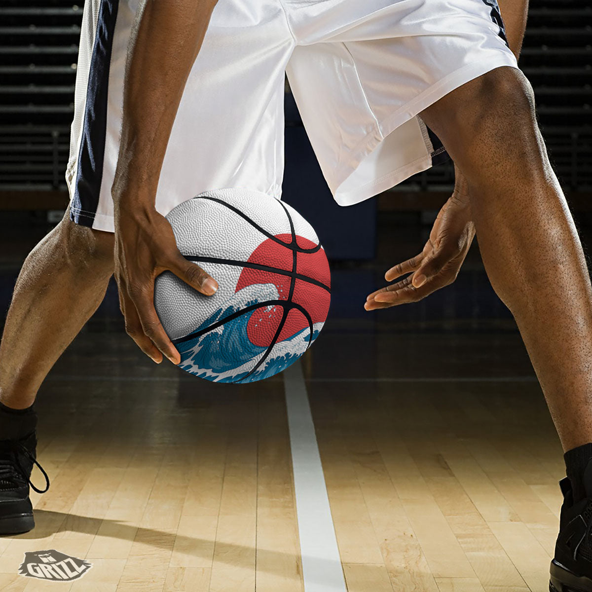 Japanese Wave And Vitage Sea Print Basketball