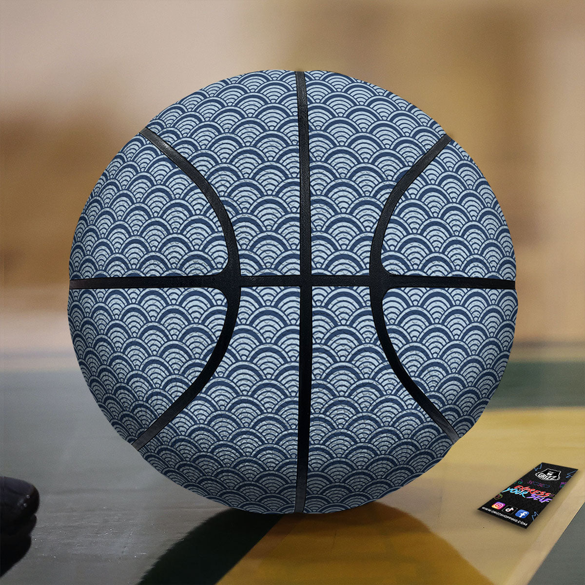 Japanese Wave Blue Print Pattern Basketball