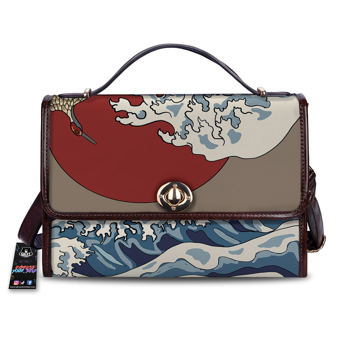 Japanese Wave Red Sun Print Women's Satchel Bag