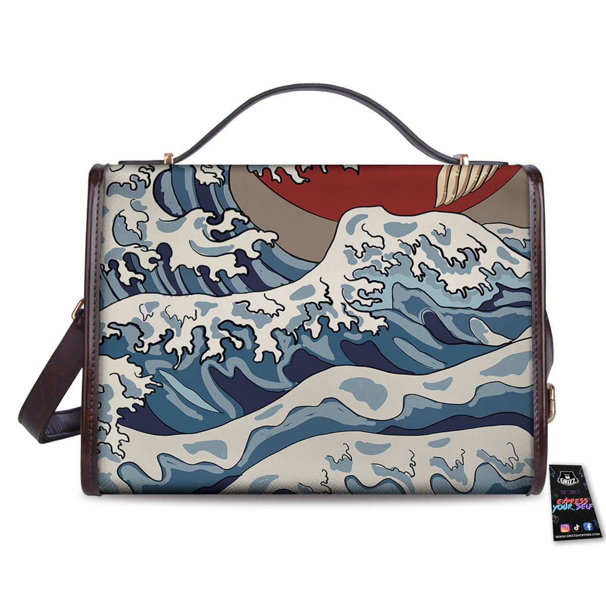 Japanese Wave Red Sun Print Women's Satchel Bag
