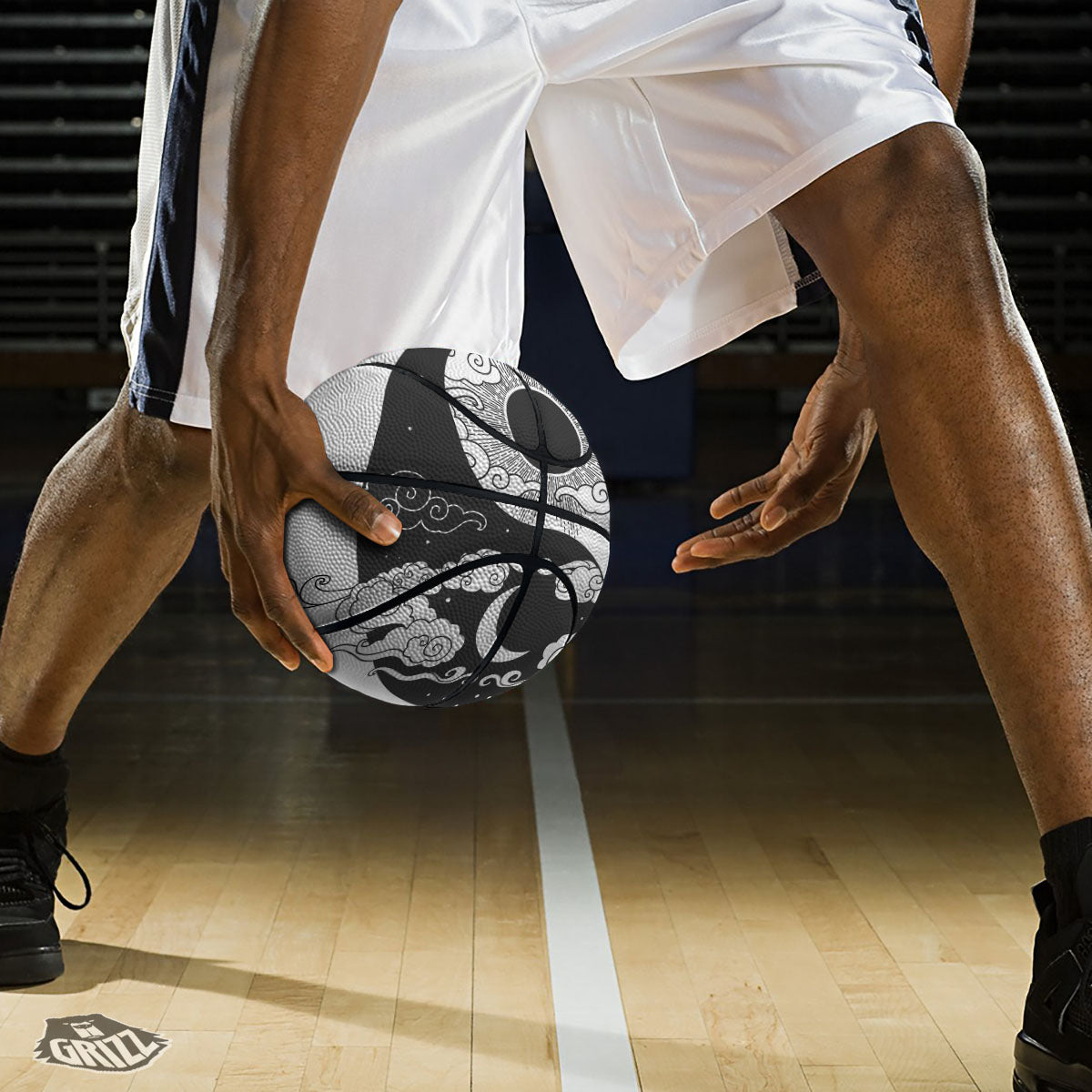 Japanese Yin Yang White And Black Print Basketball