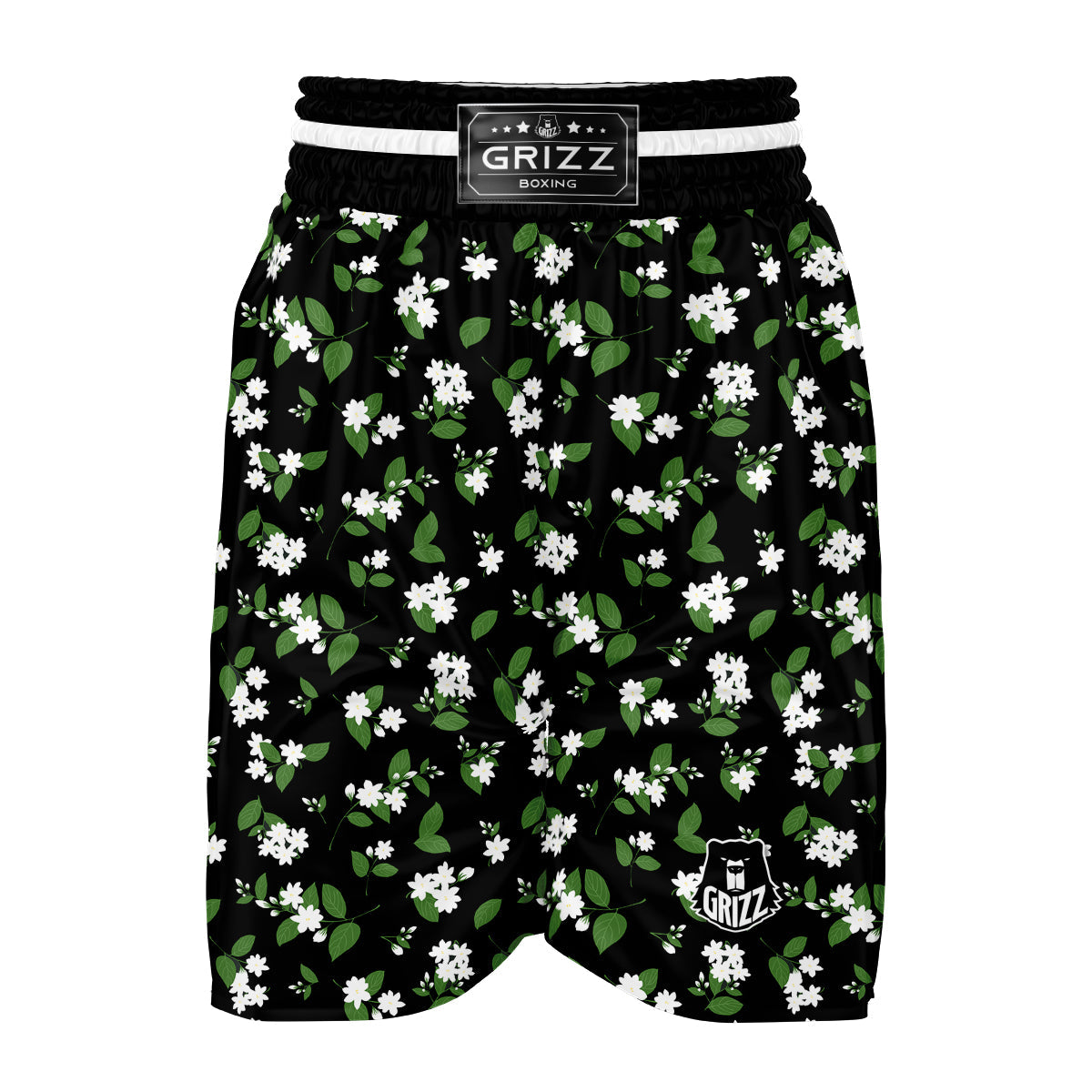 Jasmine And Leaf Green Black Print Pattern Boxing Shorts-grizzshop