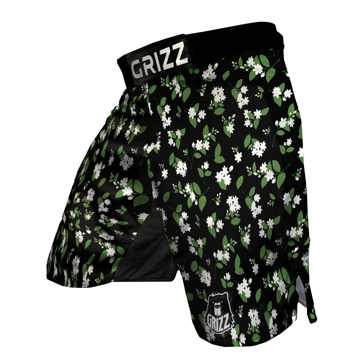 Jasmine And Leaf Green Black Print Pattern MMA Shorts-grizzshop