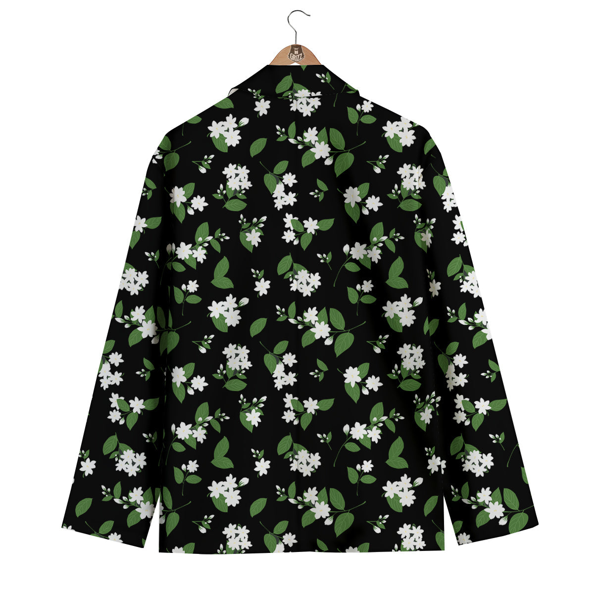 Jasmine And Leaf Green Black Print Pattern Men's Blazer-grizzshop