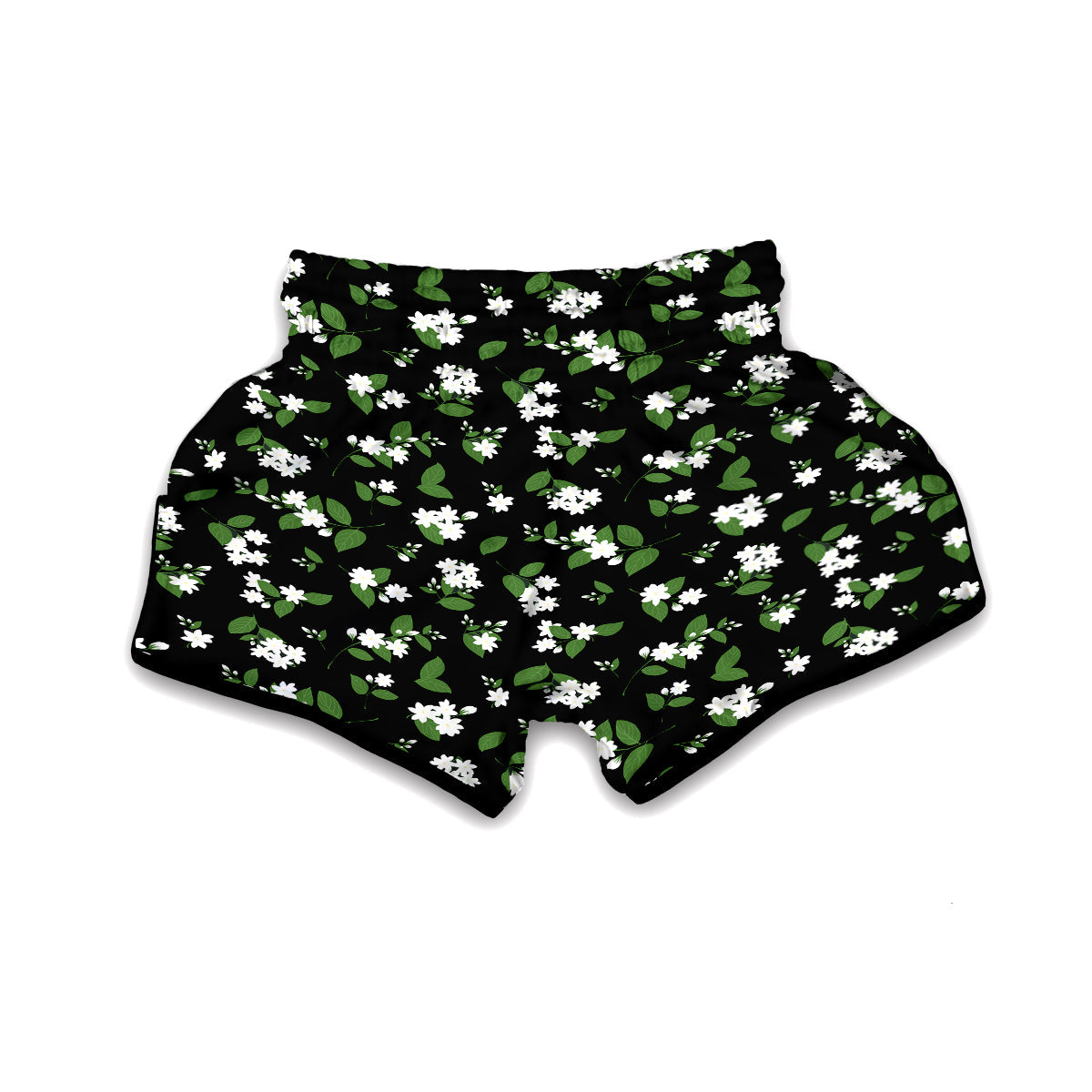 Jasmine And Leaf Green Black Print Pattern Muay Thai Boxing Shorts-grizzshop