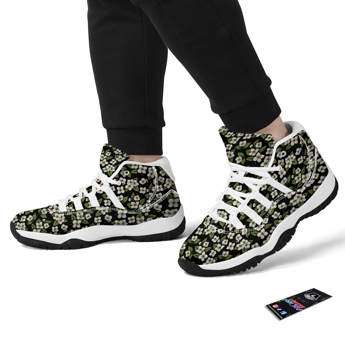 Jasmine Drawing Vintage Print Pattern White Bball Shoes-grizzshop