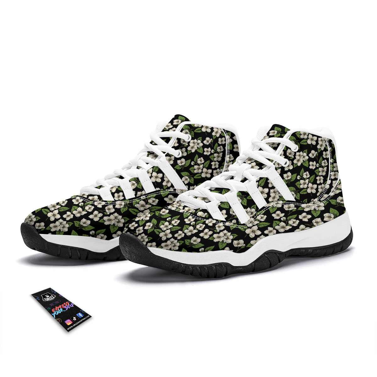 Jasmine Drawing Vintage Print Pattern White Bball Shoes-grizzshop
