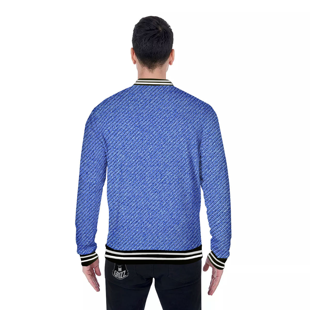 Jeans Blue Denim Print Pattern Baseball Jacket-grizzshop