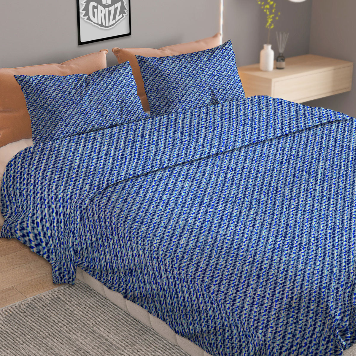 Hemp Dark Green Print Pattern Duvet Cover Bedding Set