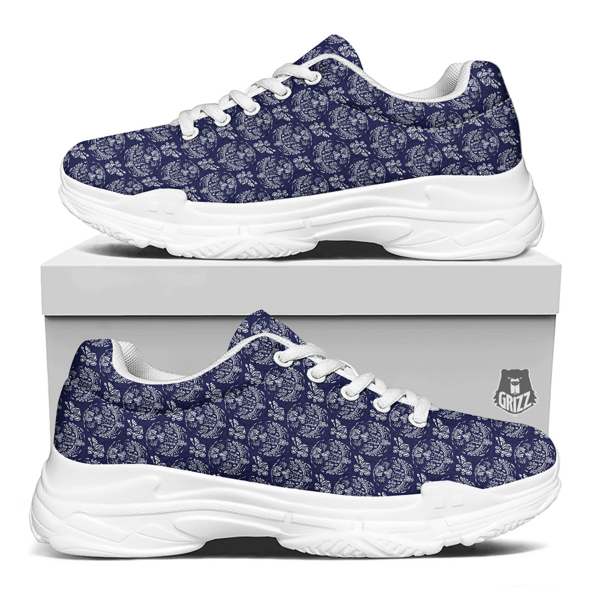 Jeans Bohemian Denim Print Pattern White Chunky Shoes-grizzshop
