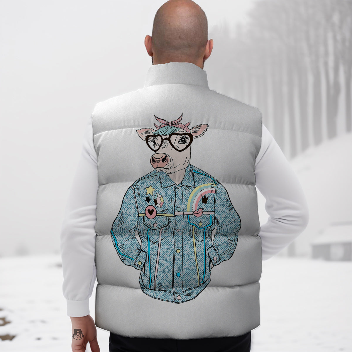 Jeans Cow Denim Print Down Vest