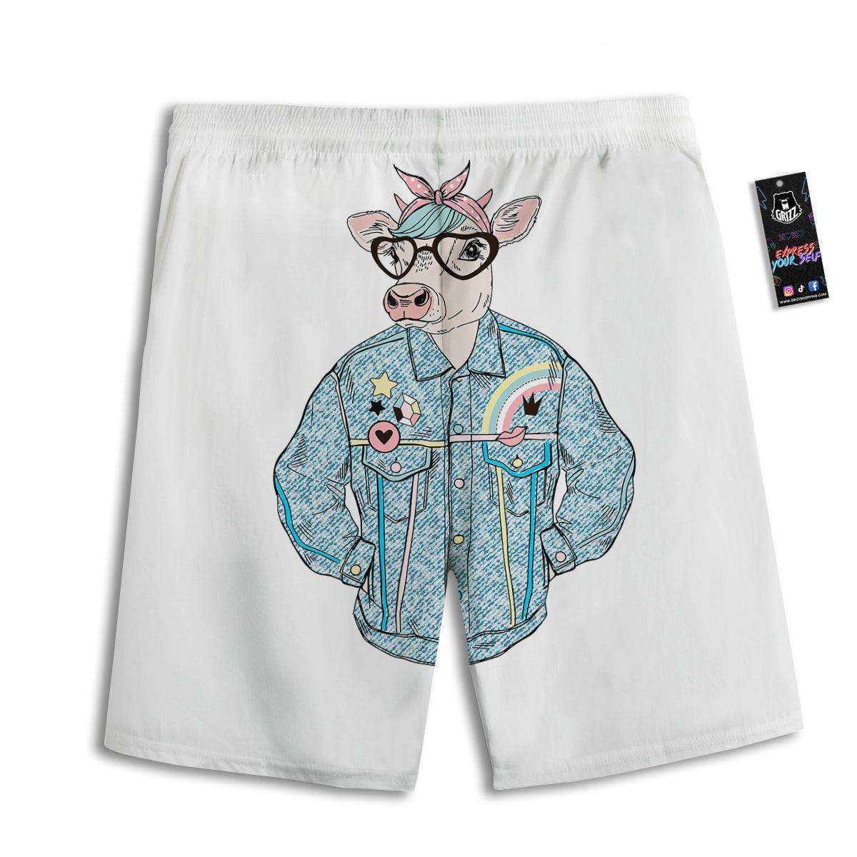 Jeans Cow Denim Print Men's Athletic Shorts