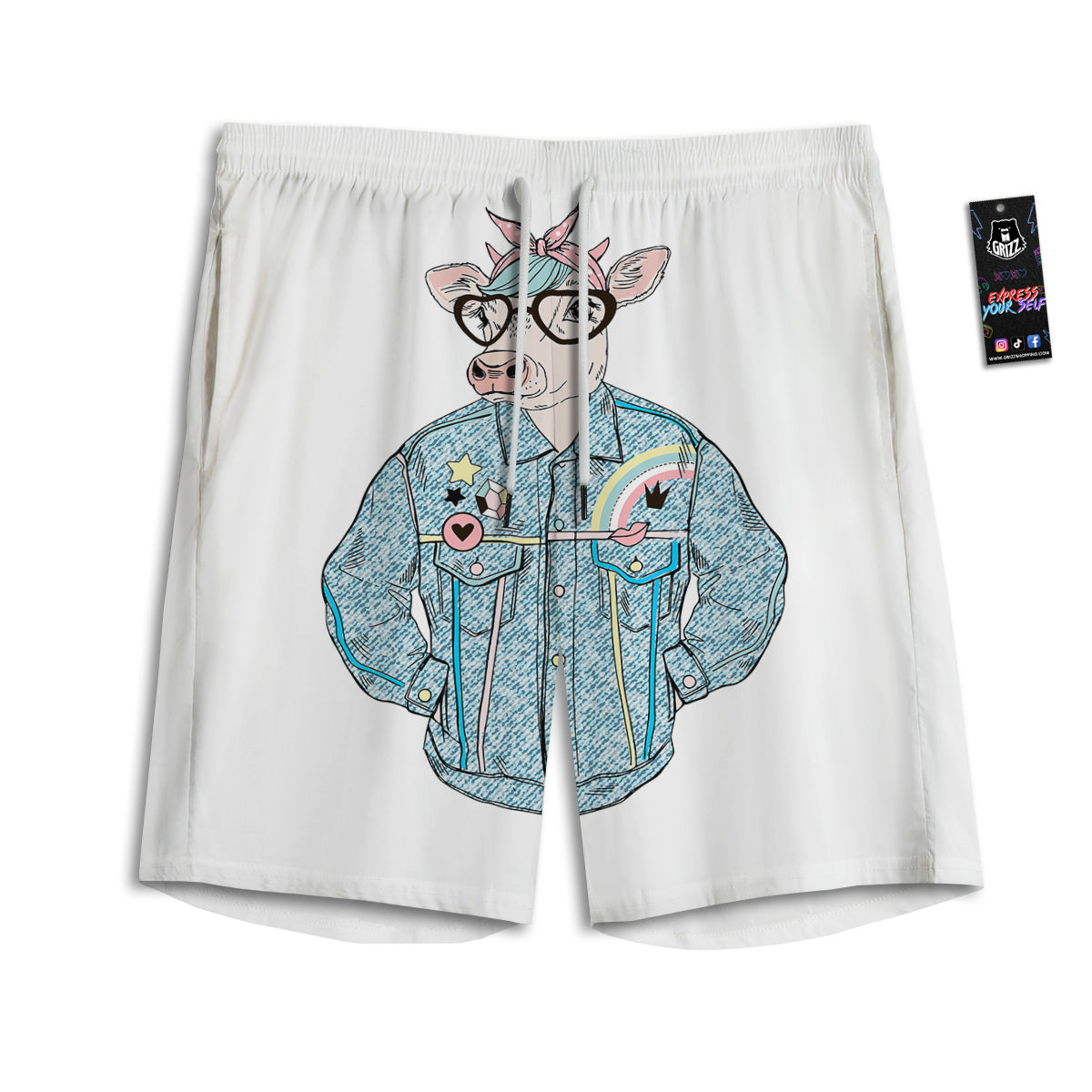 Jeans Cow Denim Print Men's Athletic Shorts