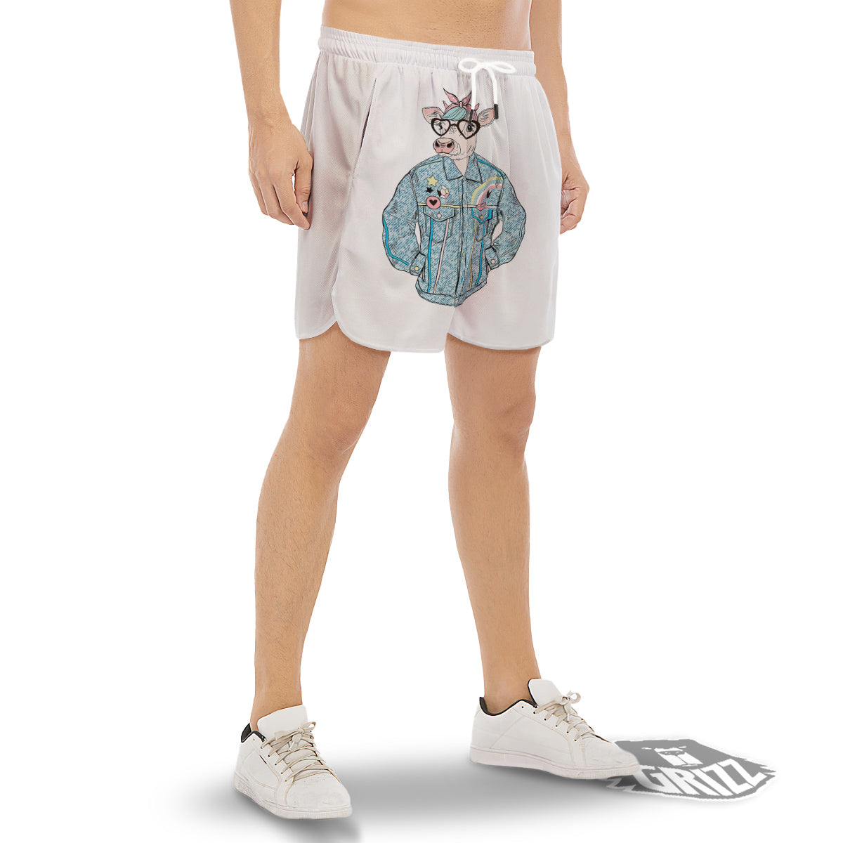 Jeans Cow Denim Print Men's Gym Shorts-grizzshop