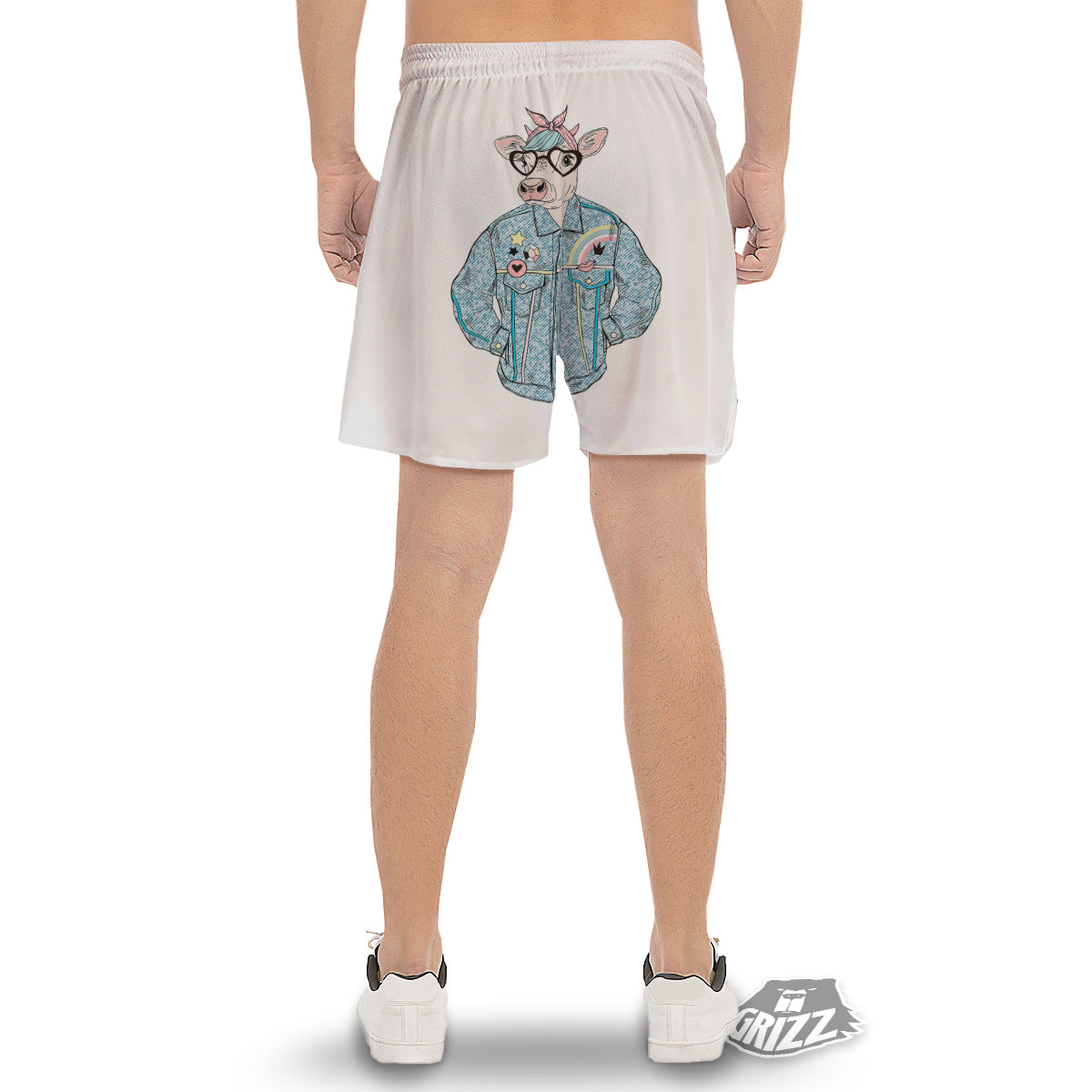Jeans Cow Denim Print Men's Gym Shorts-grizzshop