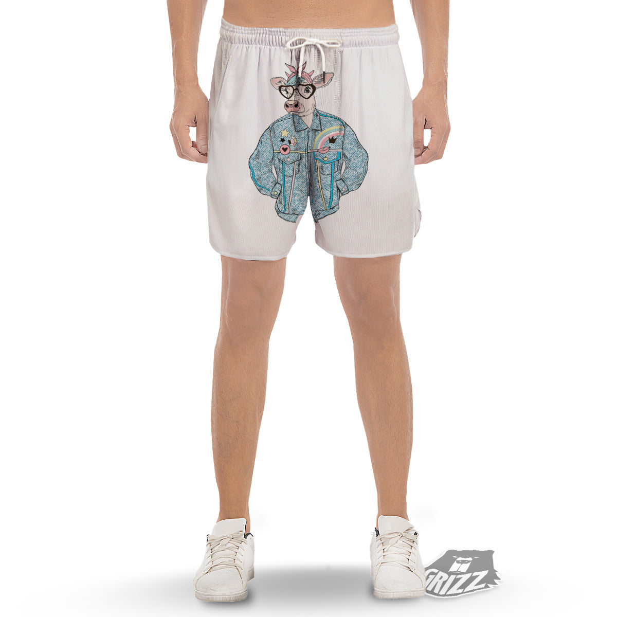 Jeans Cow Denim Print Men's Gym Shorts-grizzshop