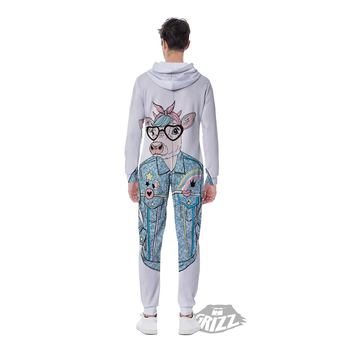 Jeans Cow Denim Print Men's Jumpsuit-grizzshop