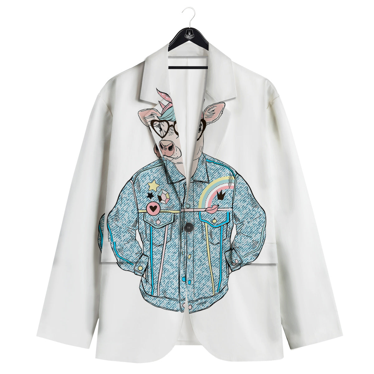Jeans Cow Denim Print Men's Sport Coat-grizzshop