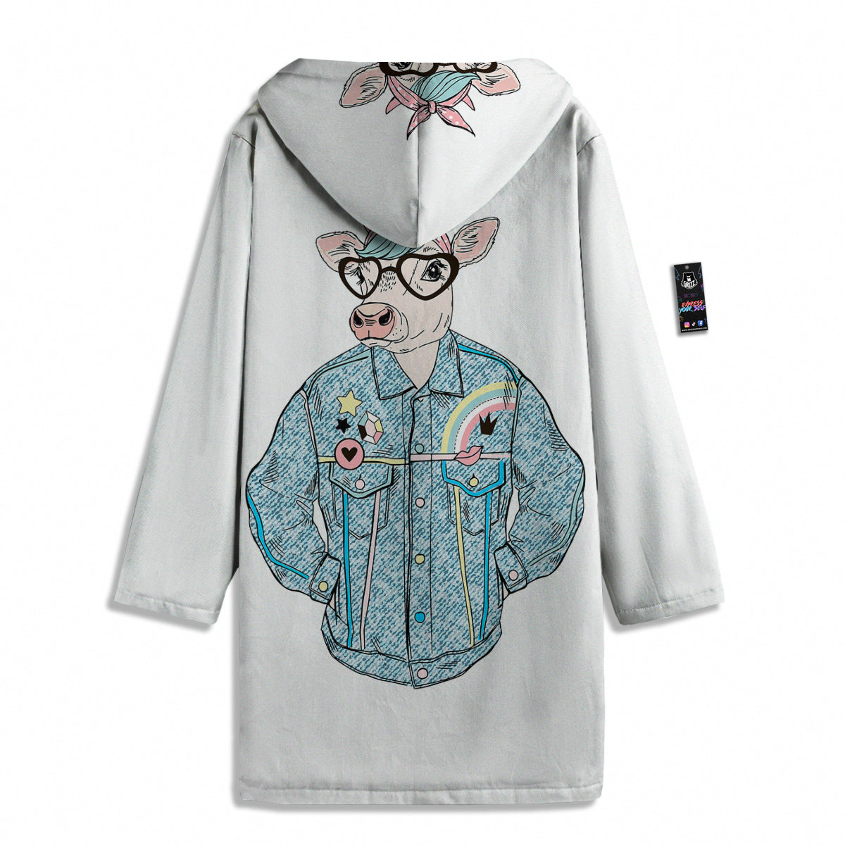 Jeans Cow Denim Print Men's Windbreaker Jacket-grizzshop