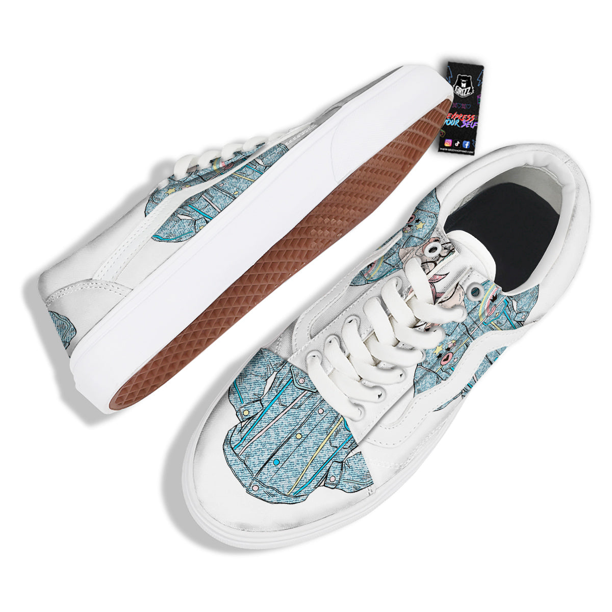 Jeans Cow Denim Print Skate Shoes-grizzshop