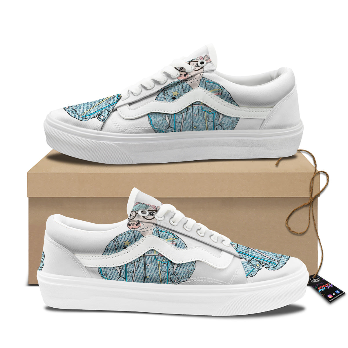 Jeans Cow Denim Print Skate Shoes-grizzshop