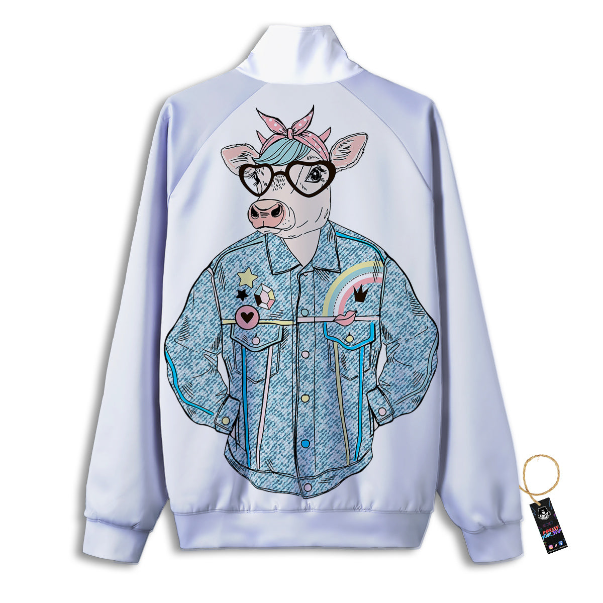 Jeans Cow Denim Print Track Jacket-grizzshop