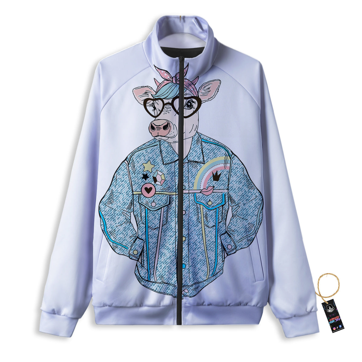 Jeans Cow Denim Print Track Jacket-grizzshop