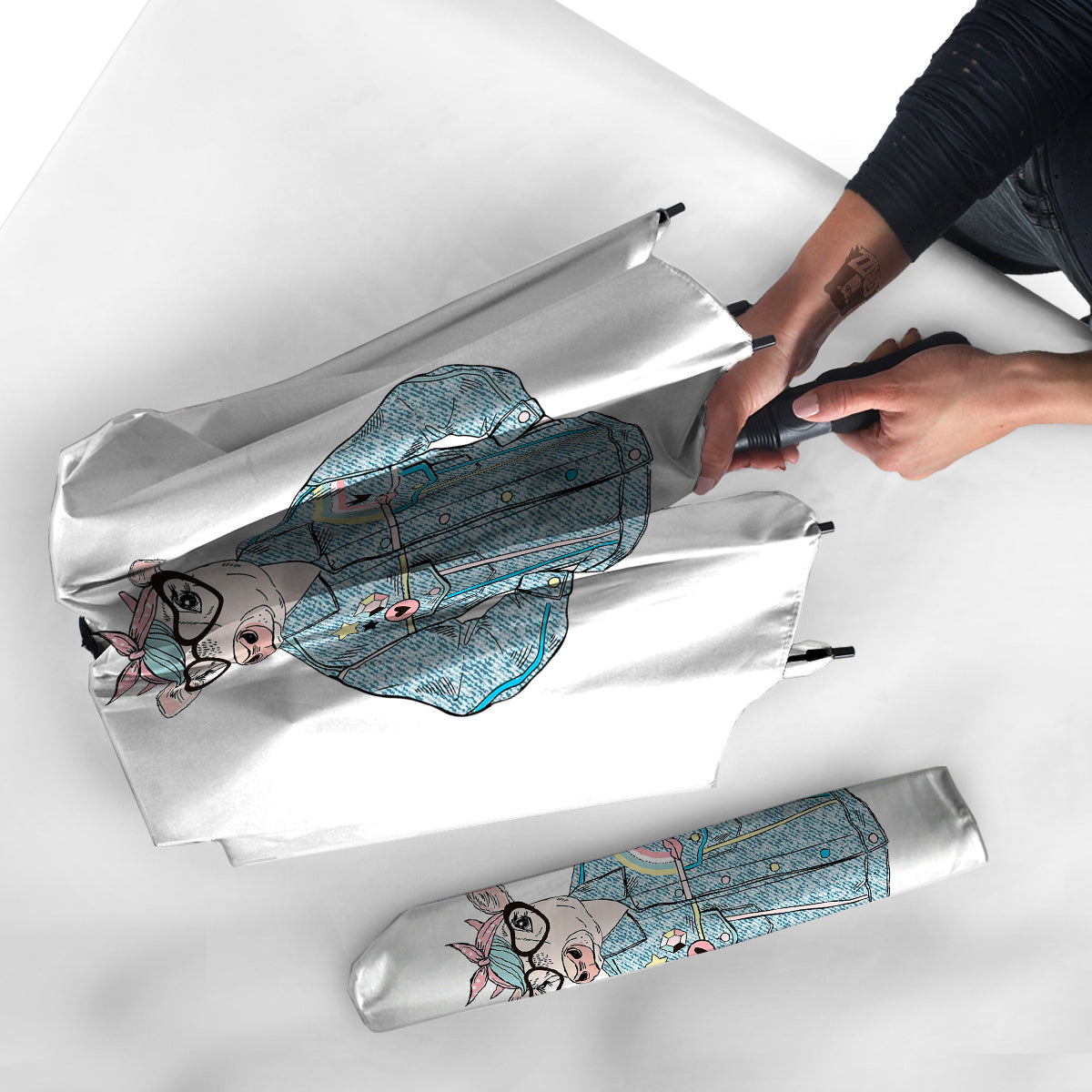 Jeans Cow Denim Print Umbrella-grizzshop