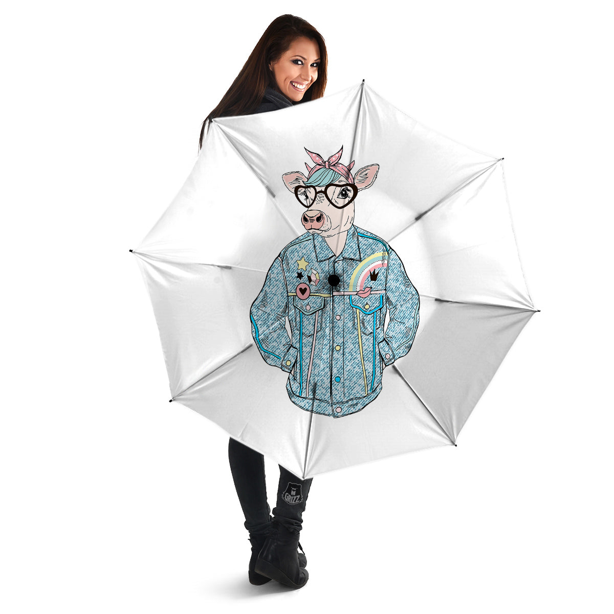 Jeans Cow Denim Print Umbrella-grizzshop