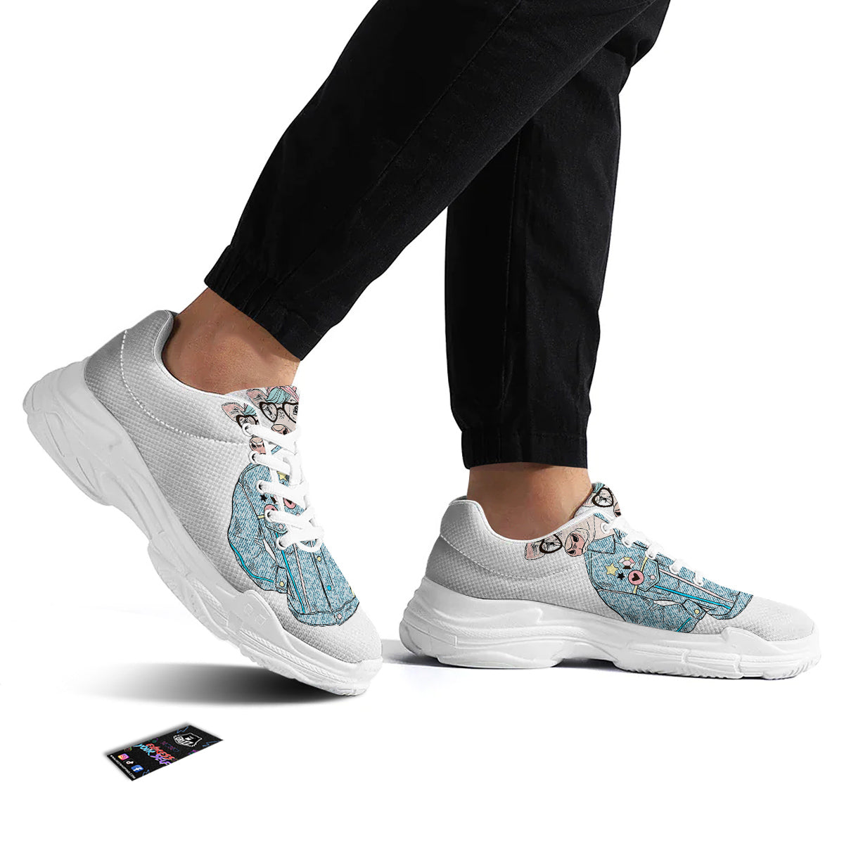Jeans Cow Denim Print White Chunky Shoes-grizzshop