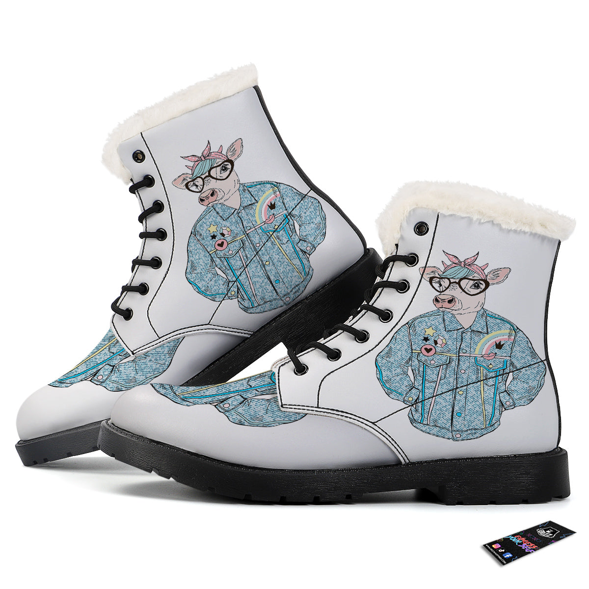 Jeans Cow Denim Print Winter Boots-grizzshop