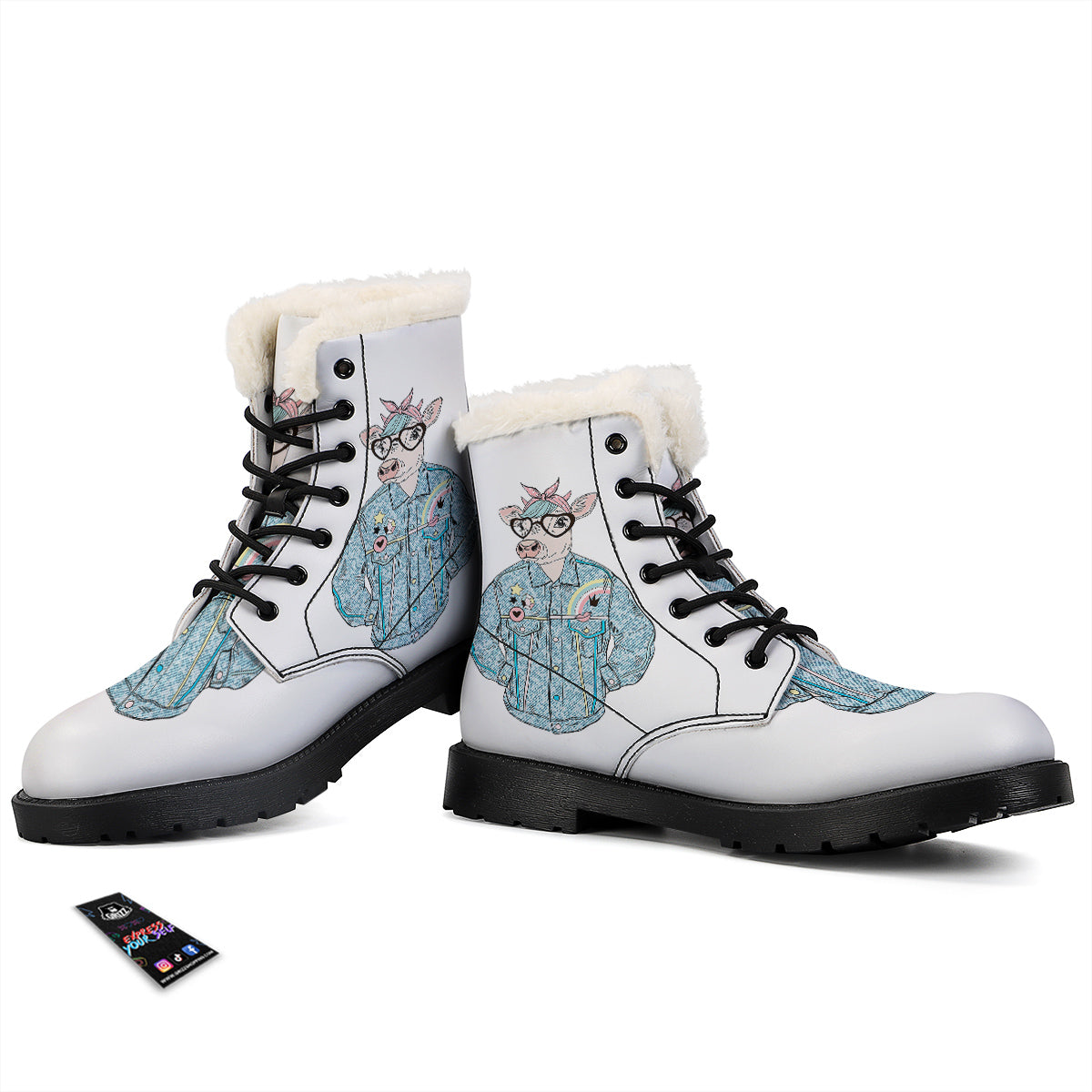 Jeans Cow Denim Print Winter Boots-grizzshop