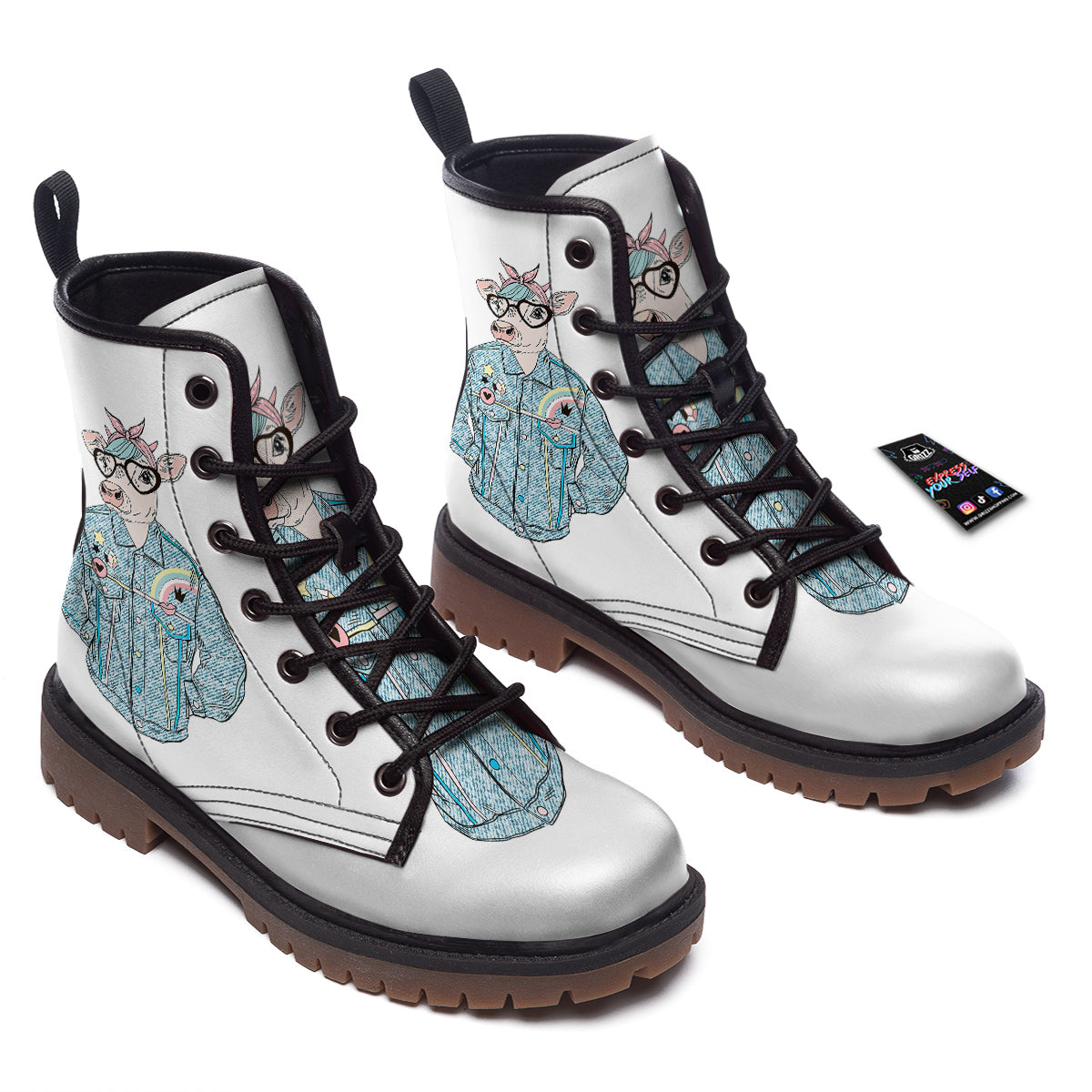Jeans Cow Denim Print Work Boots-grizzshop