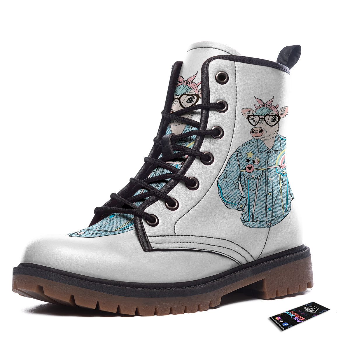 Jeans Cow Denim Print Work Boots-grizzshop