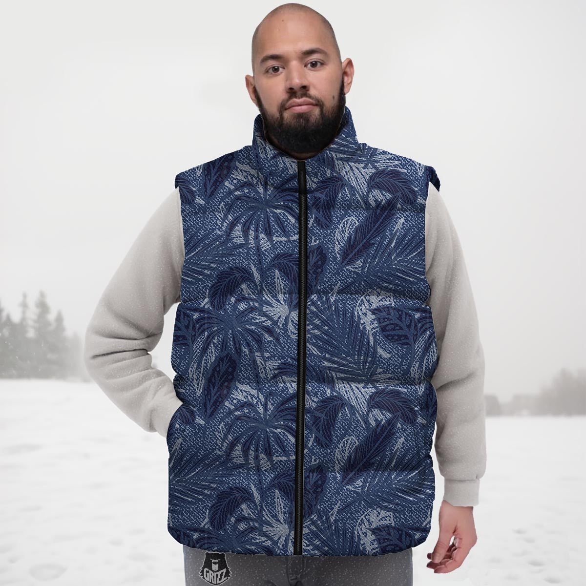 Jeans Denim Tropical Print Pattern Down Vest-grizzshop