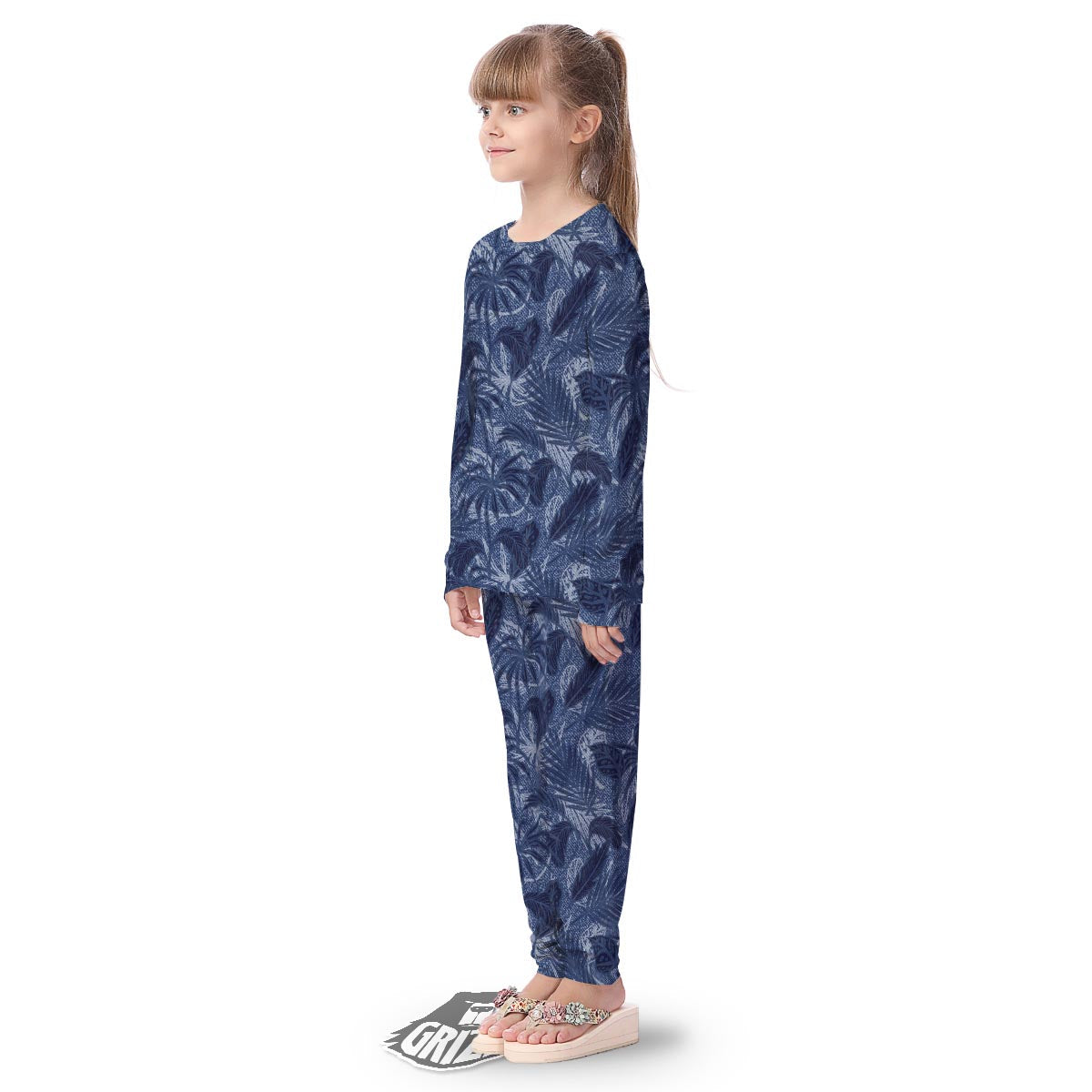 Jeans Denim Tropical Print Pattern Kid's Pajamas-grizzshop