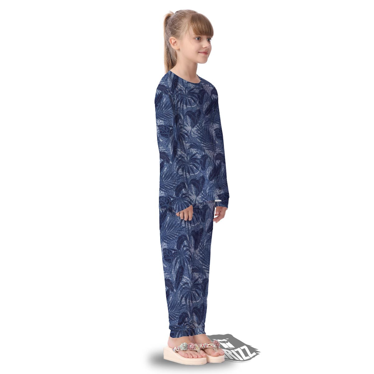 Jeans Denim Tropical Print Pattern Kid's Pajamas-grizzshop
