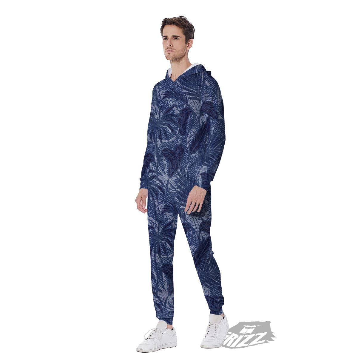 Jeans Denim Tropical Print Pattern Men's Jumpsuit-grizzshop