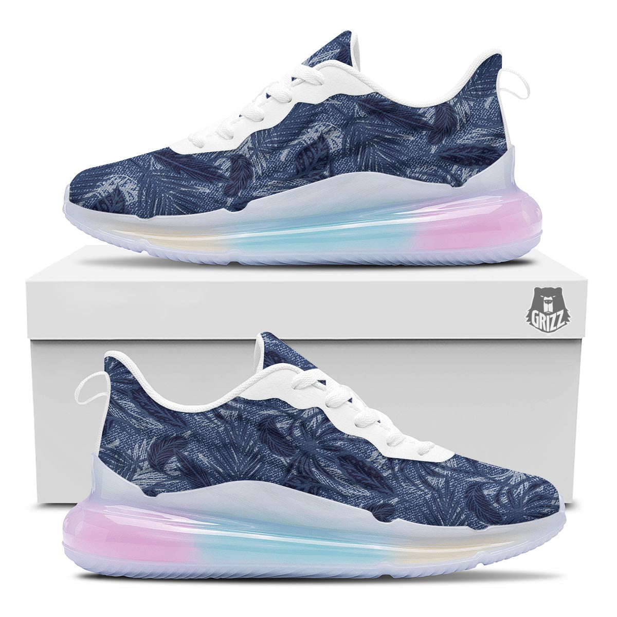 Jeans Denim Tropical Print Pattern Running Sneakers-grizzshop