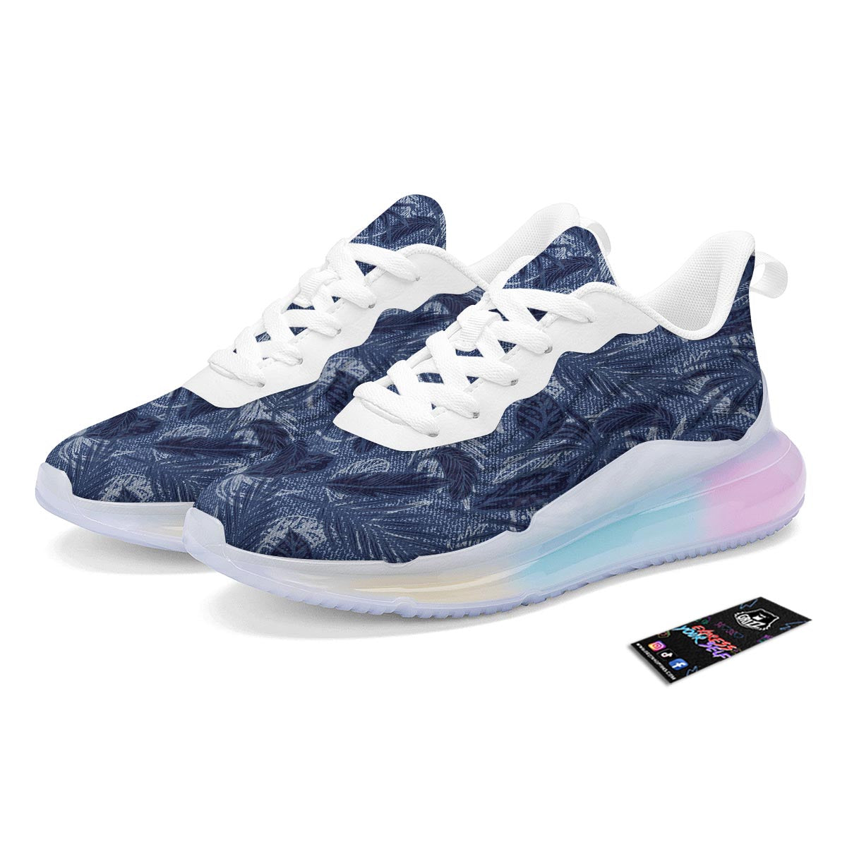 Jeans Denim Tropical Print Pattern Running Sneakers-grizzshop