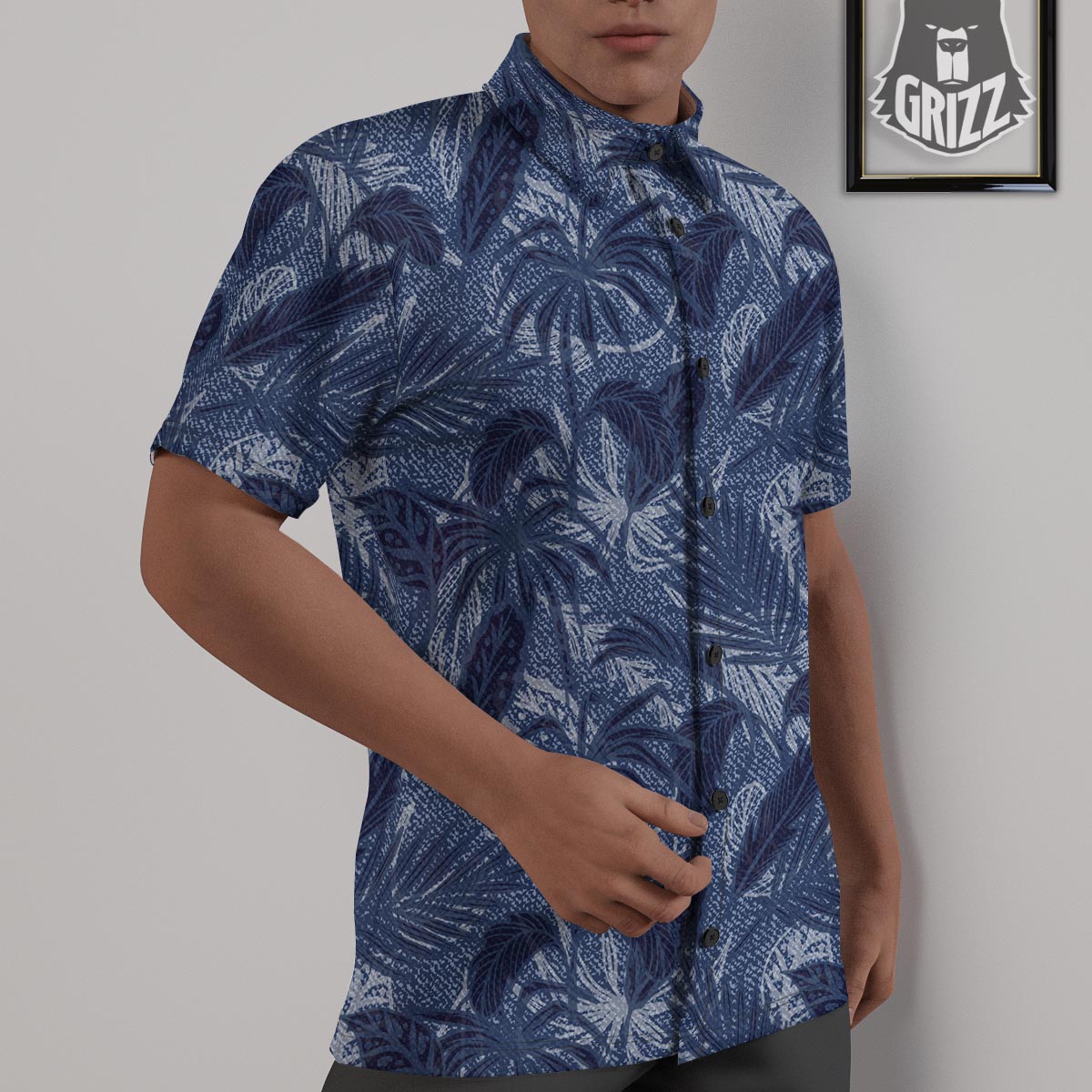 Jeans Denim Tropical Print Pattern Untucked Shirts-grizzshop